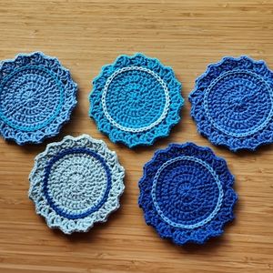 Crochet Handmade Coasters Blue Set of Five